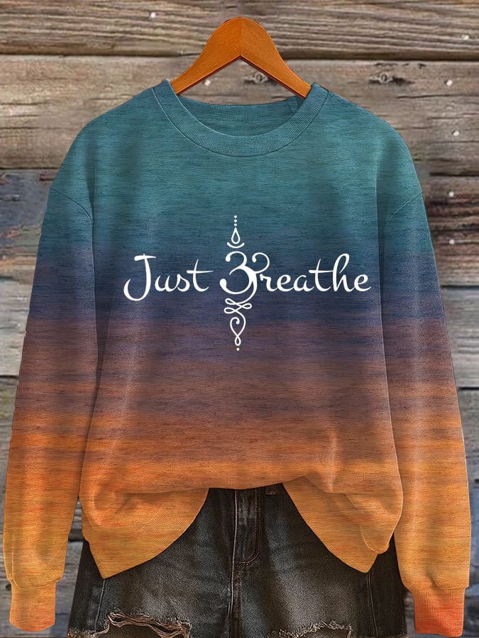 Women's Just Breathe Print Round Neck Sweatshirt
