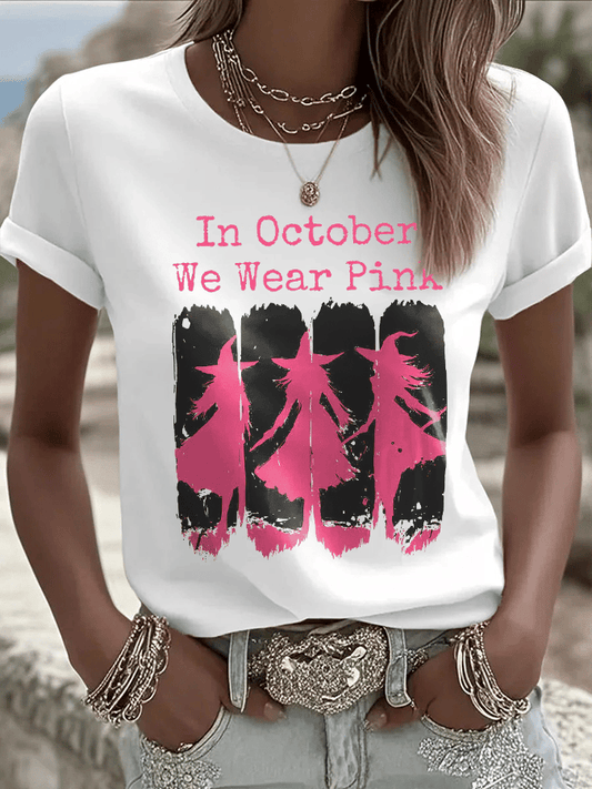 Women's In October We Wear Pink Print Crew Neck T-Shirt