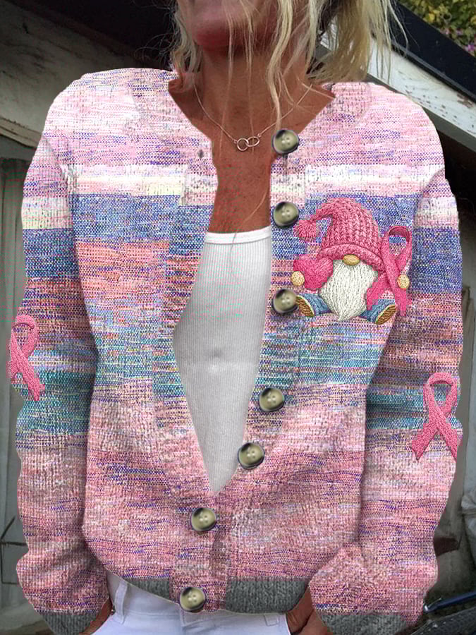 Women's Breast Cancer Awareness Print Cardigan