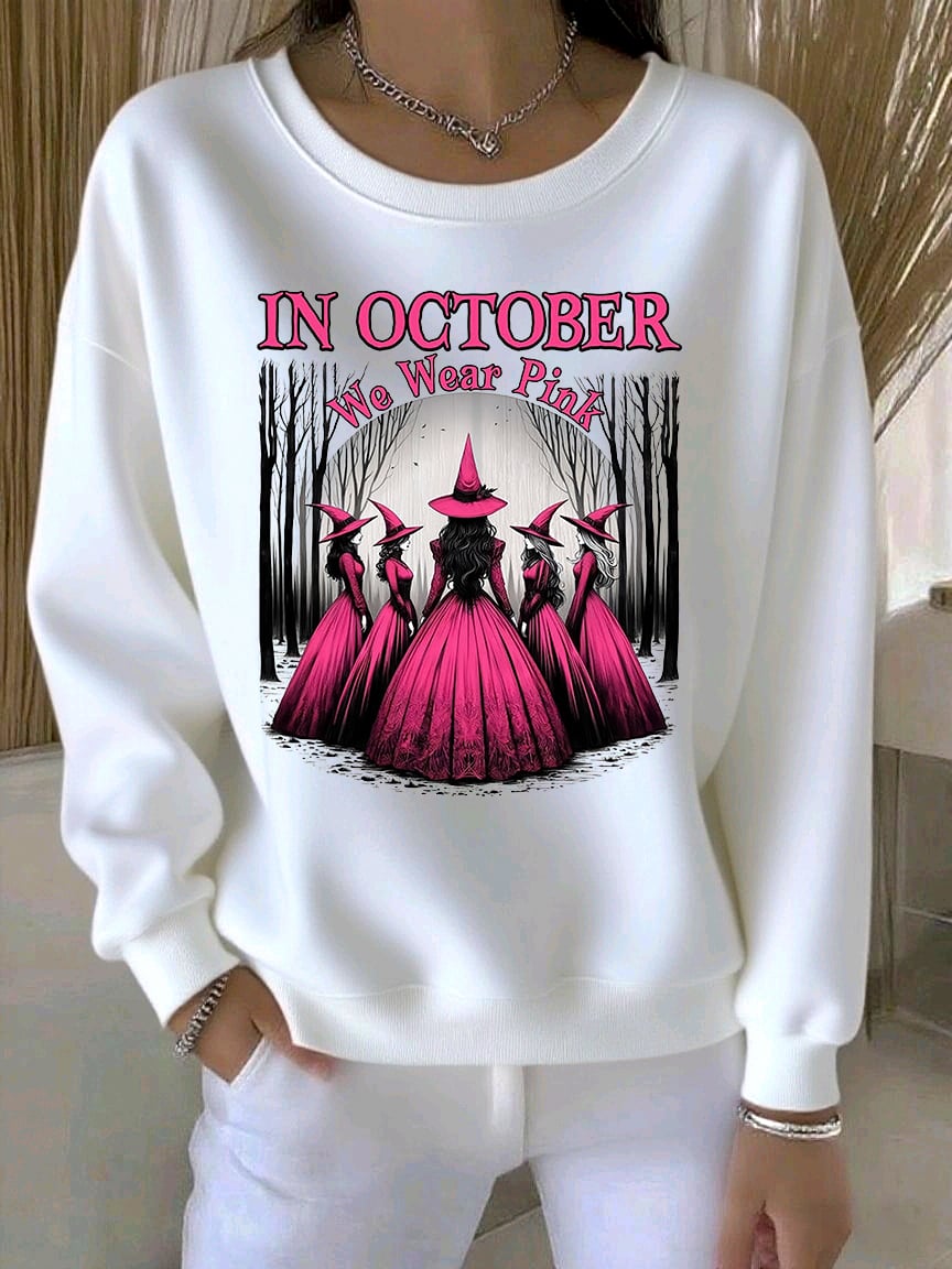 Women's Casual Pink Witch October We Wear Pink Sweatshirt