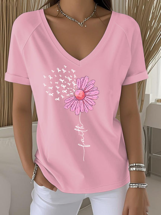 Women's Breast Cancer Faith Printed Short-Sleeved T-Shirt