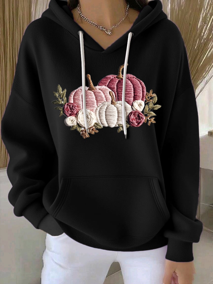 Women's Casual Pink Pumpkin Striped Hoodie