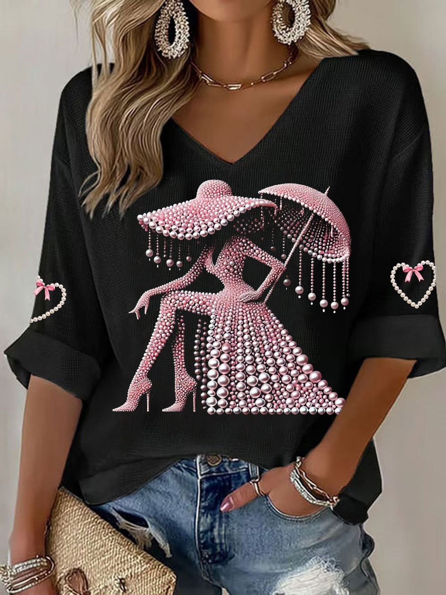 Women's Breast Cancer Awareness Print Waffle T-Shirt