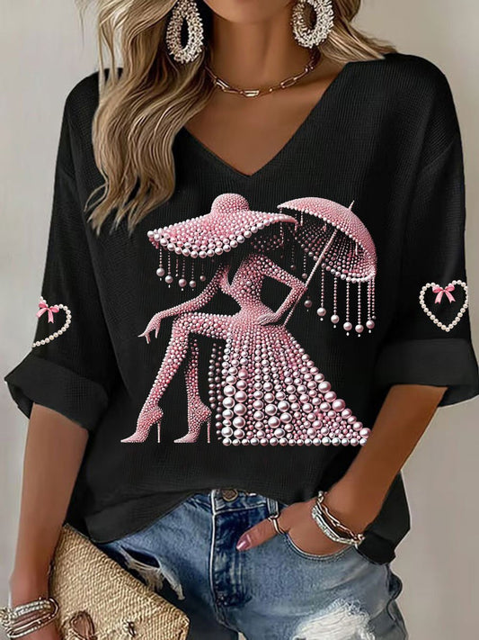 Women's Breast Cancer Awareness Print Waffle T-Shirt