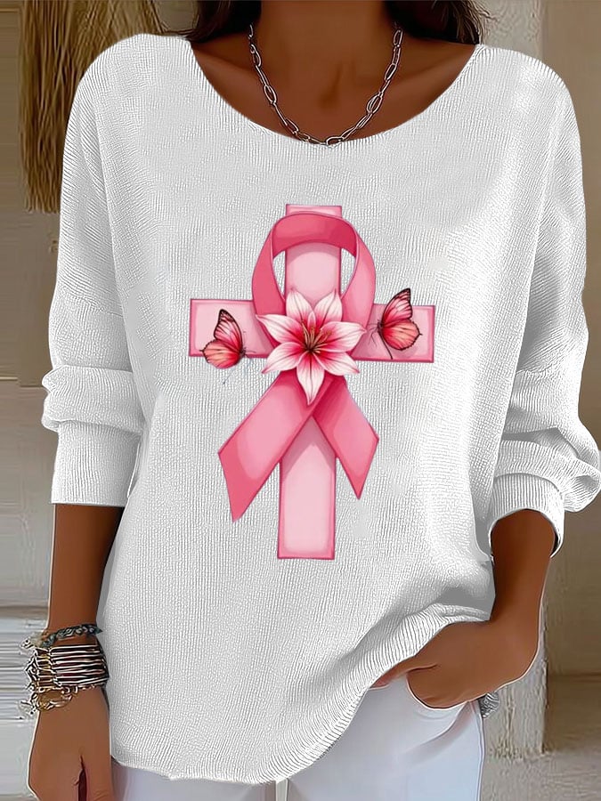 Women'S Breast Cancer Awareness Casual Knitted Top