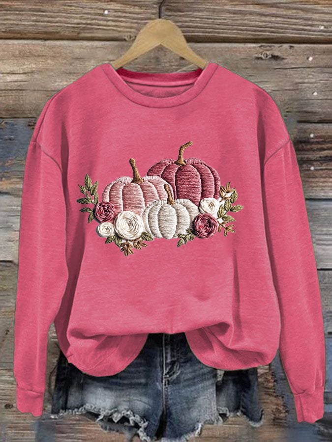 Women's Autumn Pumpkin Embroidery Print Sweatshirt
