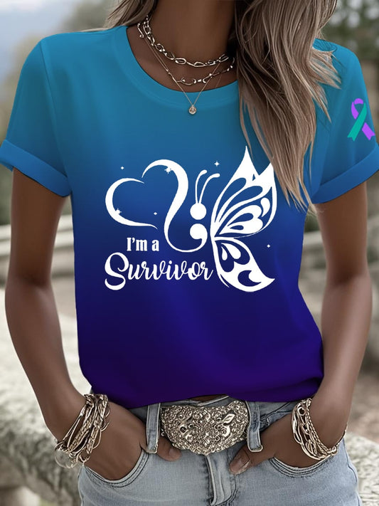 Women's Butterfly I'm A Survivor Suicide  Print Shirt