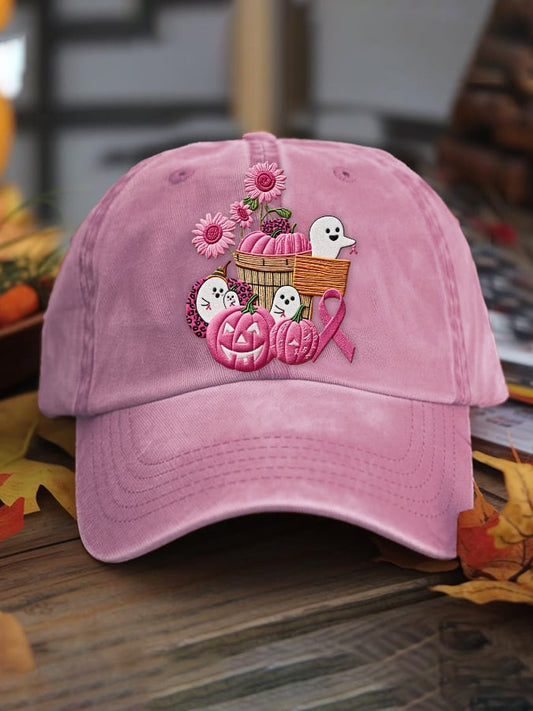 Women's casual October we wear pink ghost washed cotton hat