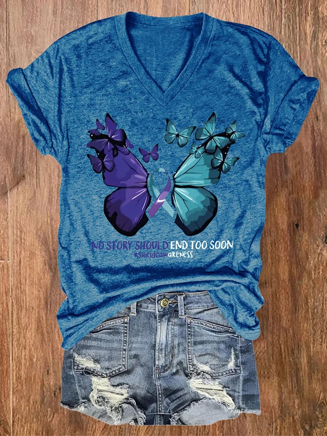 Women'S Suicide Prevention Printed Casual T-Shirt
