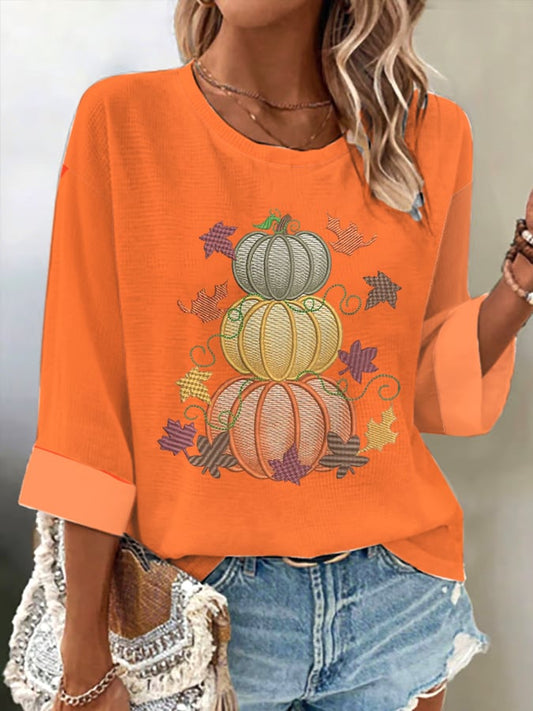 Women's Autumn pumpkin Printed Short-Sleeved T-Shirt