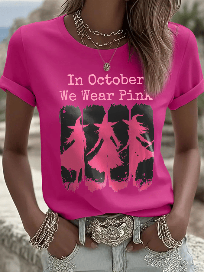 Women's In October We Wear Pink Print Crew Neck T-Shirt