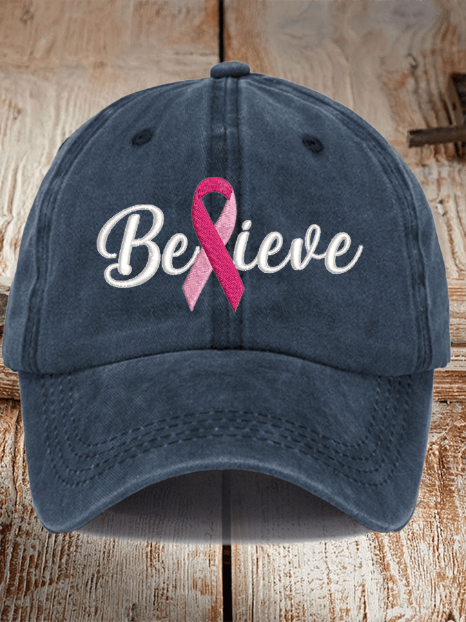 Breast Cancer Believe Ribbon Print Hat