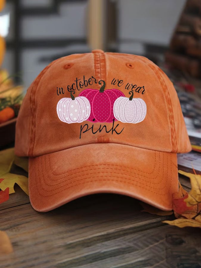 Women's Pink Pumpkin Print Washed Cotton Hat