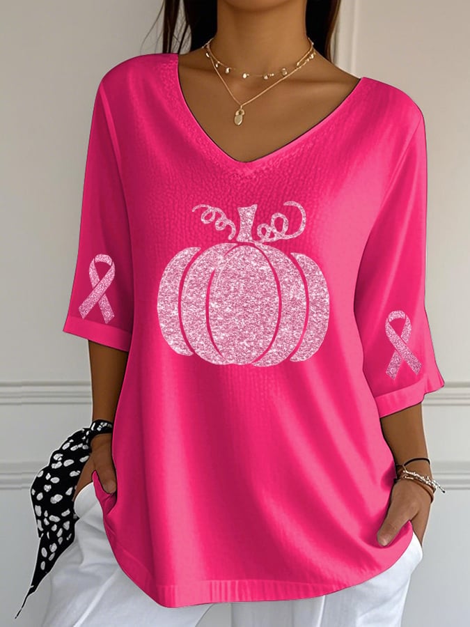 Women's Casual Pink Sequined Pumpkin Bubble Wrinkle Top
