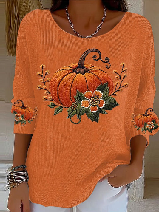 Women's Retro Autumn Pumpkin Print Sweater