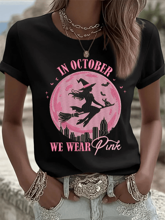 Women's In October We Wear Pink Print Crew Neck T-Shirt