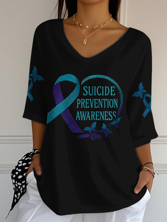 Women'S Casual Suicide Prevention Awareness V-Neck T-Shirt