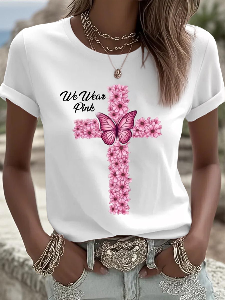 Women's We Wear Pink Breast Cancer Pink Faith Pumpkin T-Shirt