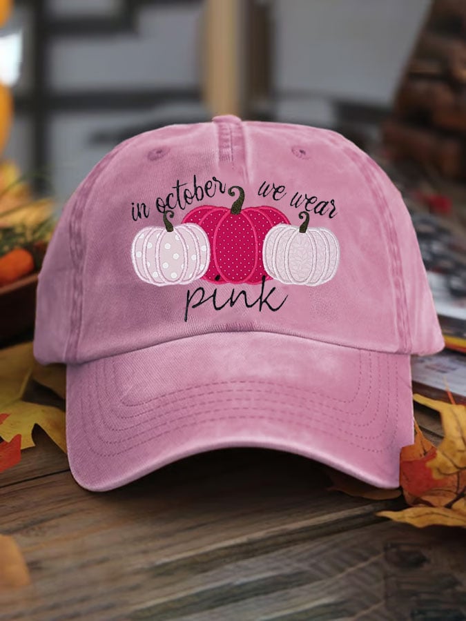 Women's Pink Pumpkin Print Washed Cotton Hat