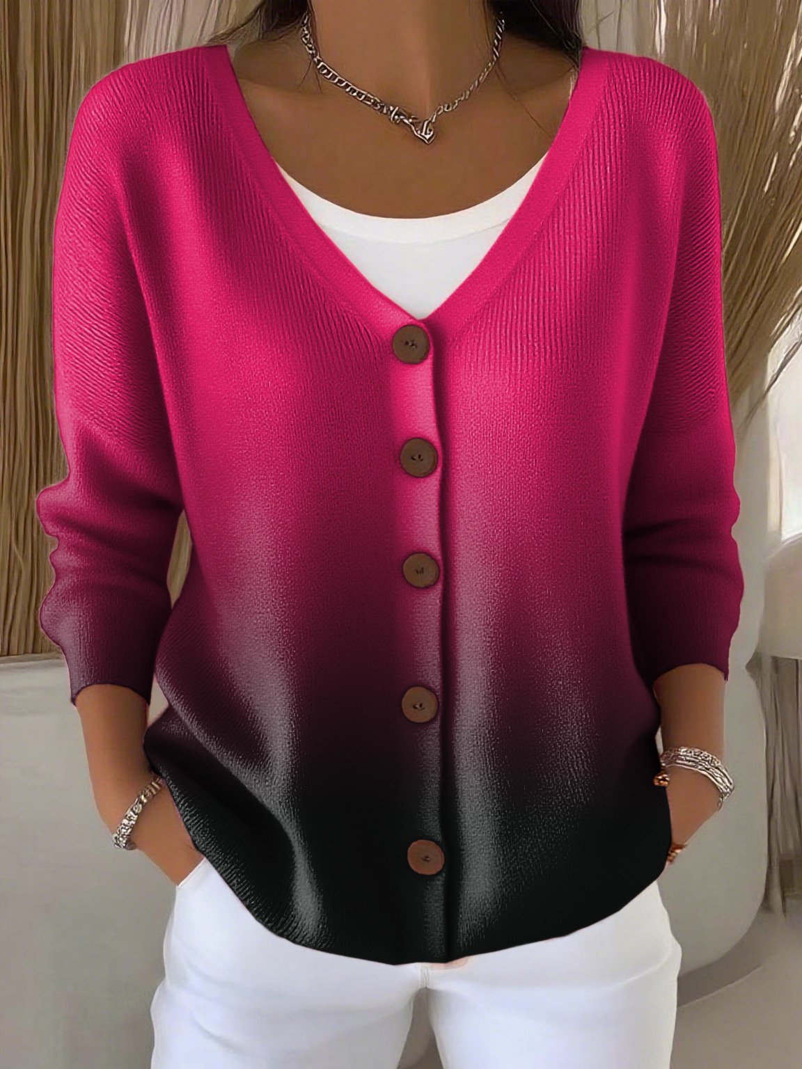 Women's Casual Autumn And Winter Gradient Cardigan
