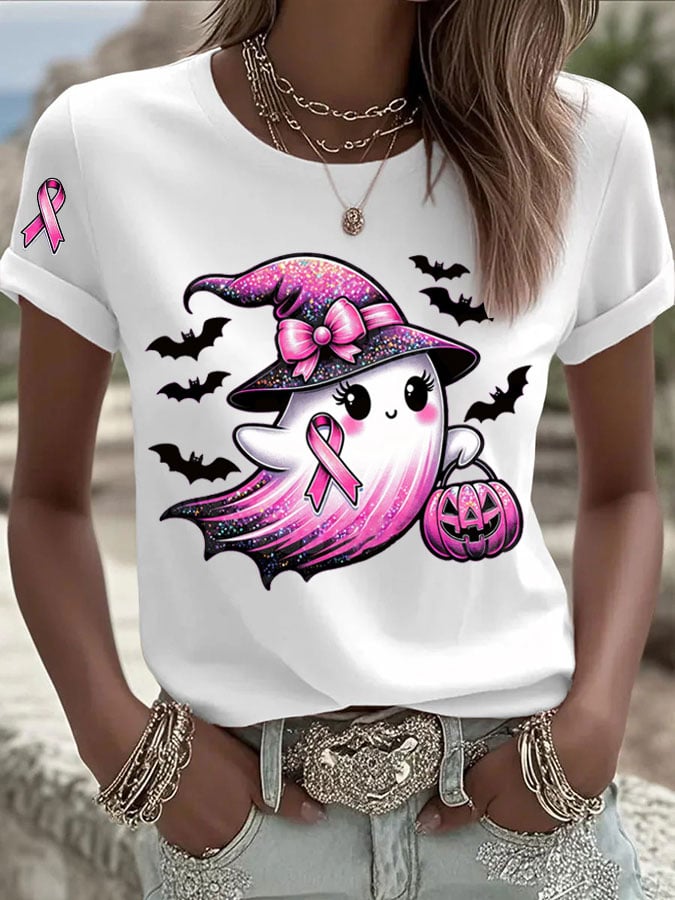 Women's Breast Cancer Print Casual T-shirt