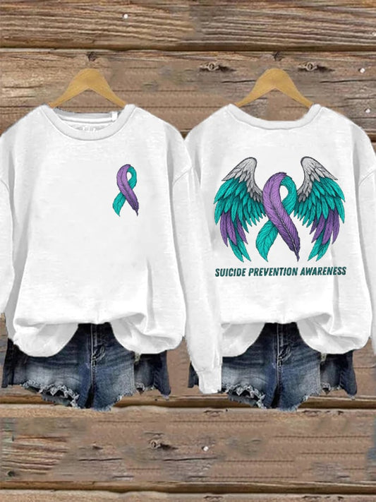 Women's Suicide Prevention Awareness Ribbon with Wings Print Casual Sweatshirt