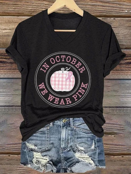 Women's In October We Wear Pink Print Casual T-Shirt