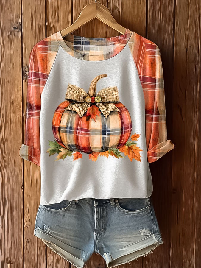 Women's Pumpkin Season Print Raglan Sleeve T-Shirt
