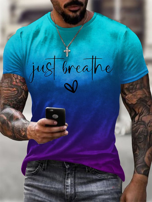 Men's Just Breathe Print Casual T-Shirt