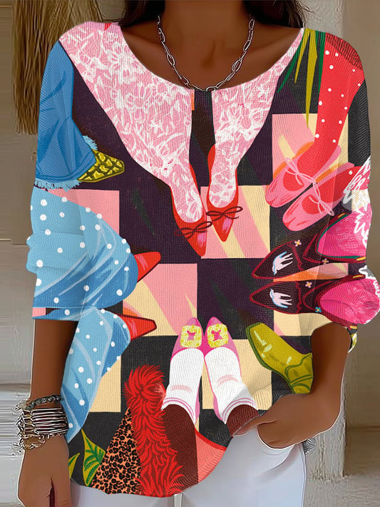 Women's Breast Cancer Awareness Print Drop Shoulder Sweater