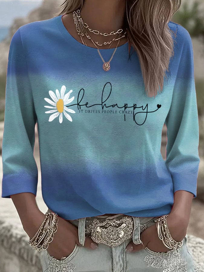 Women's Retro Happy It Drives People Crazy Printed T-Shirt