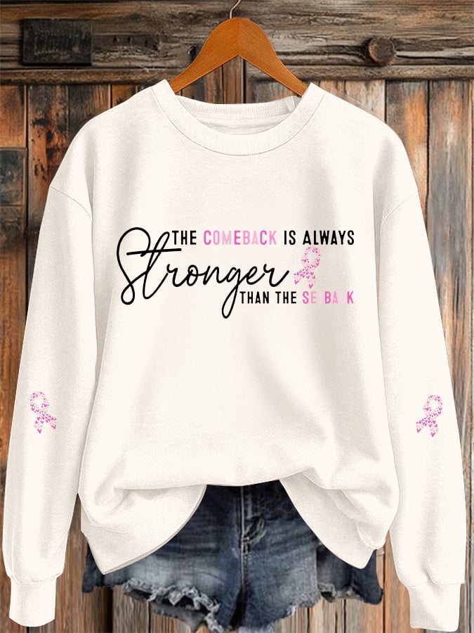 Women's Breast Cancer Awareness Print Casual Sweatshirt