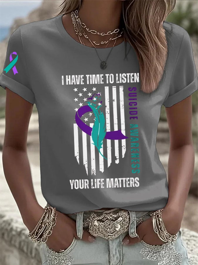 Women's Suicide Awareness Print Casual T-shirt