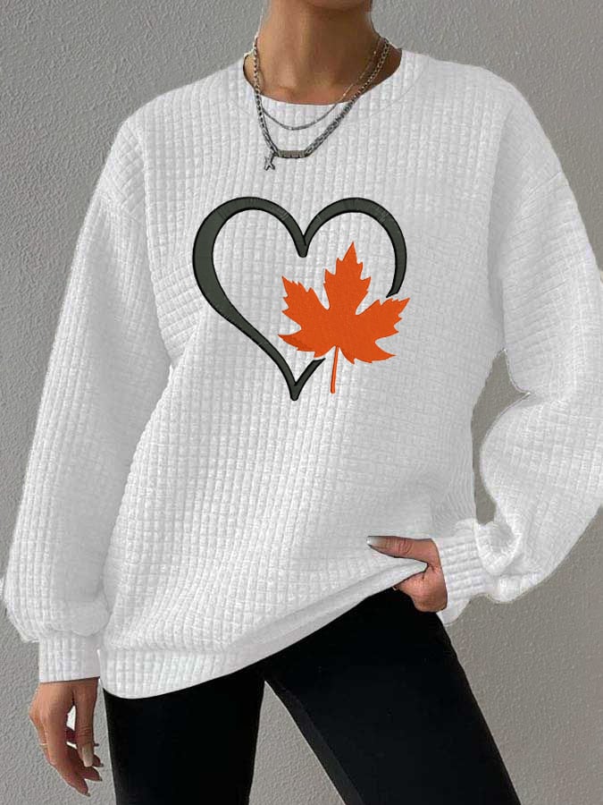 Women's Casual Autumn Maple Leaf Checkered Sweatshirt