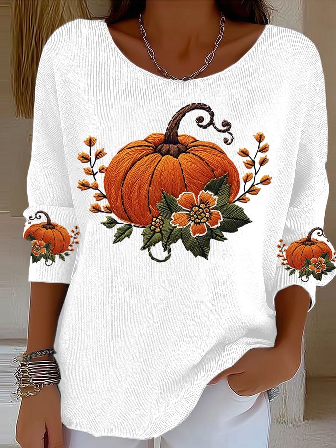 Women's Retro Autumn Pumpkin Print Sweater