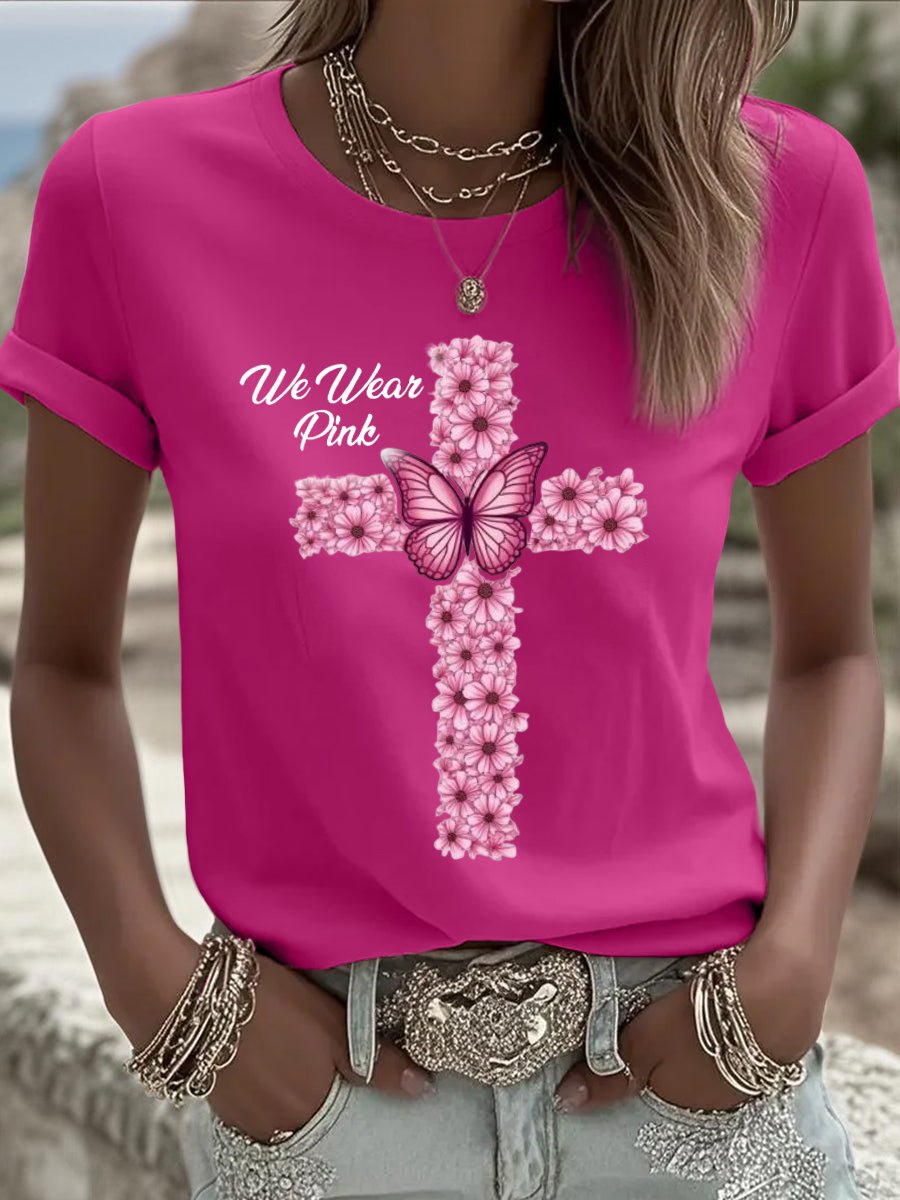 Women's We Wear Pink Breast Cancer Pink Faith Pumpkin T-Shirt