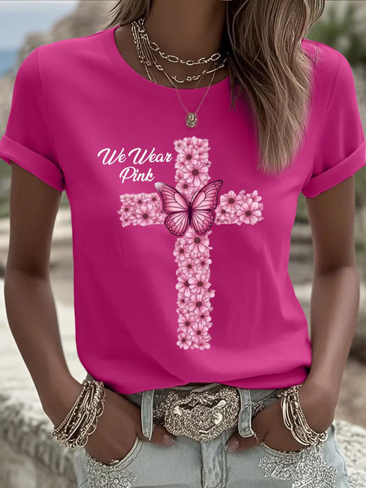 Women's We Wear Pink Breast Cancer Pink Faith Pumpkin T-Shirt