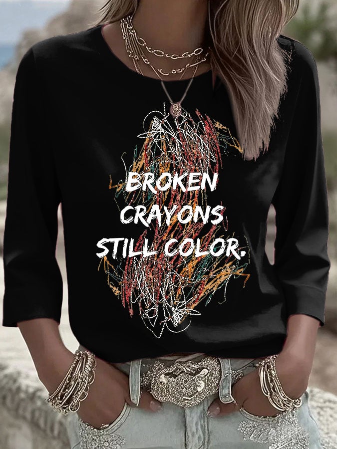 Women's Retro Broken Crayons Still Color Printed T-Shirt