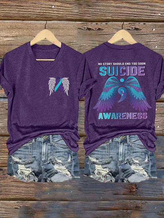 Women's Semicolon Suicide Prevention Awareness Print T-Shirt