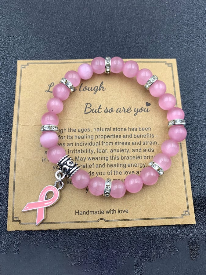 Breast Cancer Awareness 8mm Pink Zebra Stone Beads Bracelet