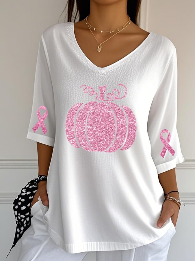 Women's Casual Pink Sequined Pumpkin Bubble Wrinkle Top