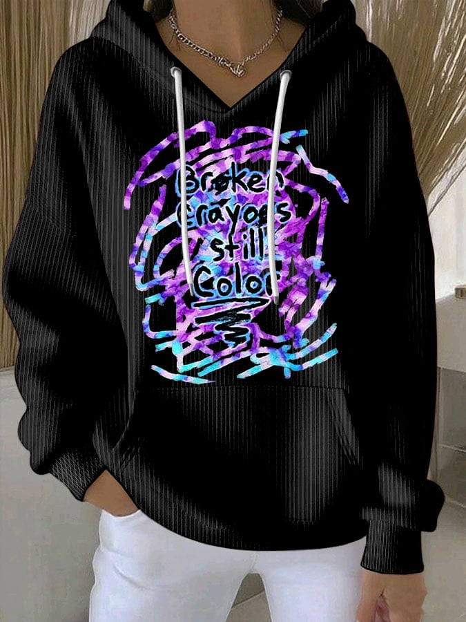 Women's Retro Broken Crayons Still Color Print Casual Hoodie