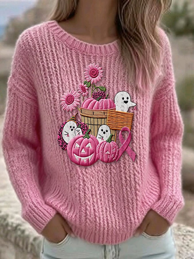 Women's Casual Pink Ghost Sweater