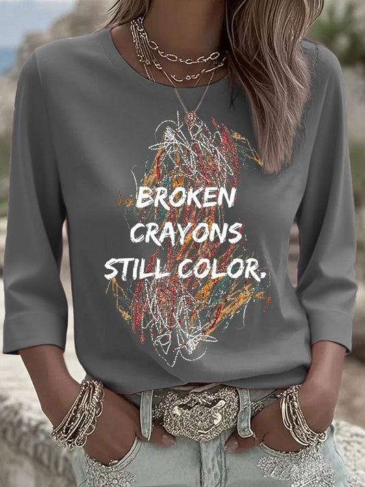 Women's Retro Broken Crayons Still Color Printed T-Shirt