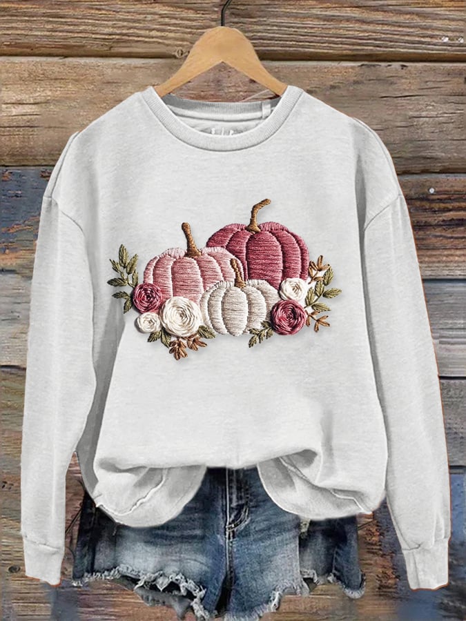 Women's Autumn Pumpkin Embroidery Print Sweatshirt