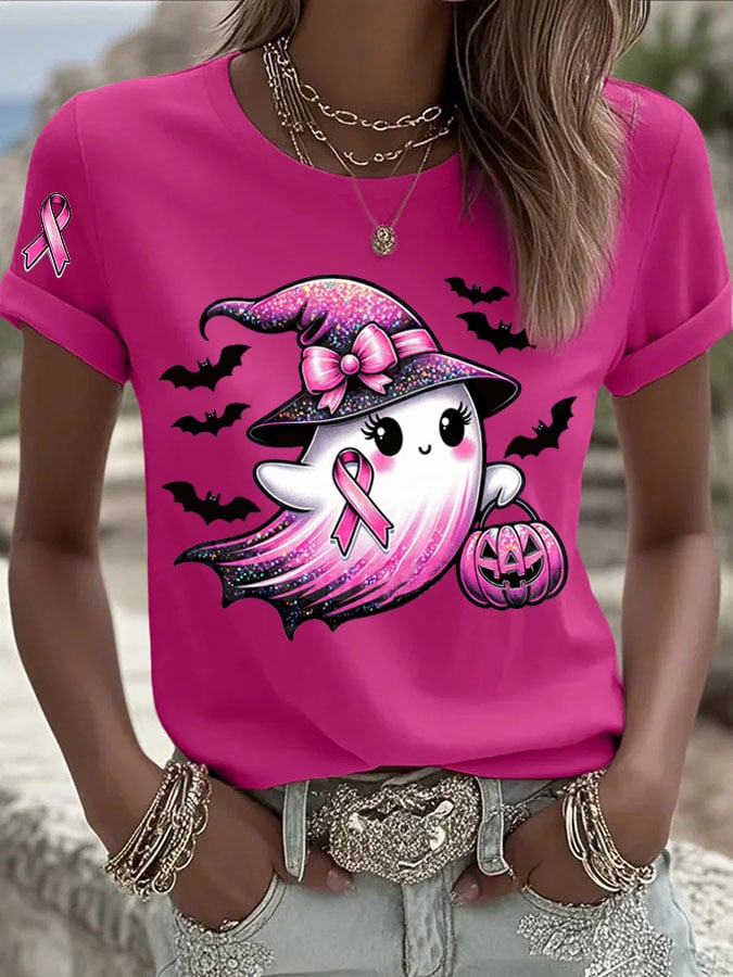 Women's Breast Cancer Print Casual T-shirt