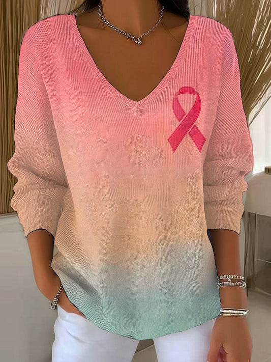 Women's Casual Pink Patchwork Art Print Sweater
