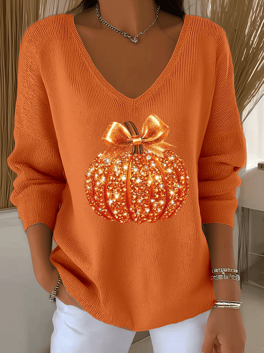 Women's Sequin Pumpkin Print Casual Long Sleeve T-Shirt
