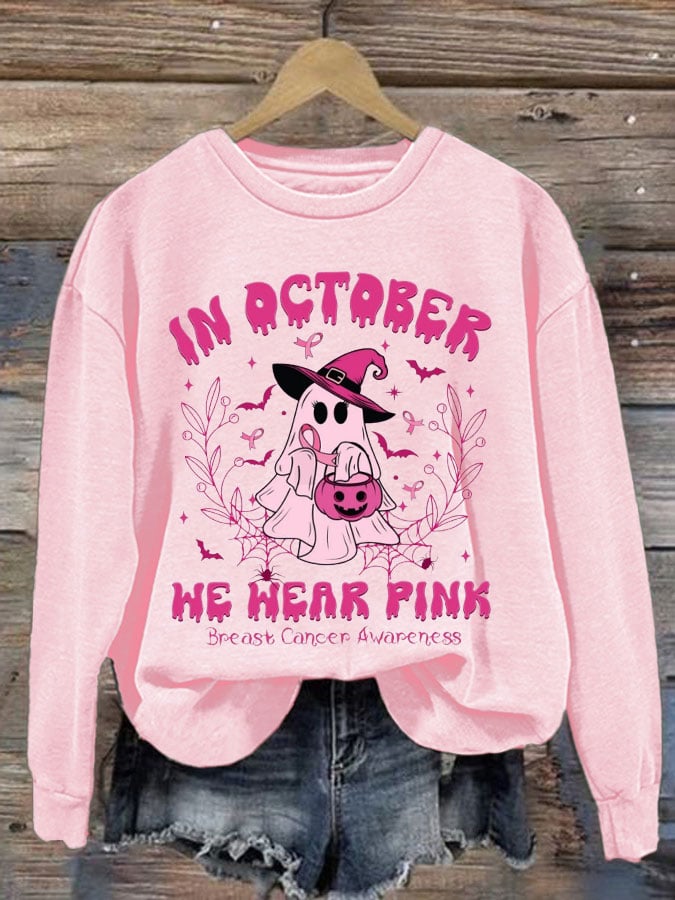 Women's Breast Cancer Print Crew Neck Sweatshirt