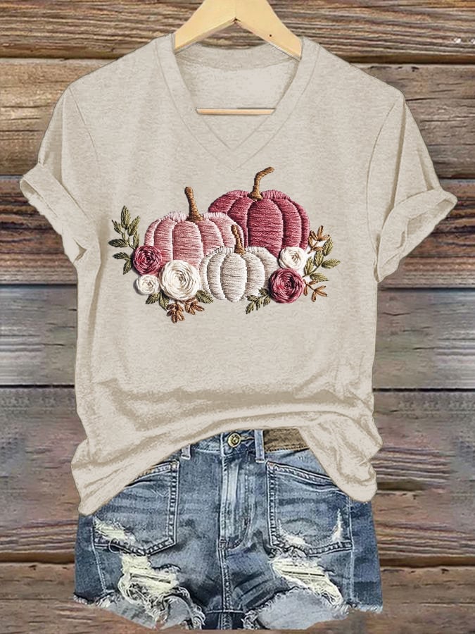 Women's Casual Pink Pumpkin T-Shirt